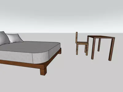 Modern Bedroom Furniture Set  Bed Mattress Desk Chair  3D model