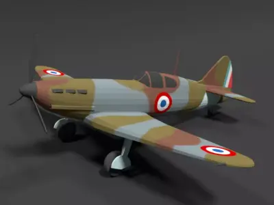 Low Poly Cartoon Dewoitine D520 WWII Airplane Low-poly 3D model