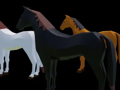 Low poly horse three horses Low-poly 3D model
