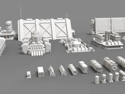 sci fi industrial objects 2 3D model