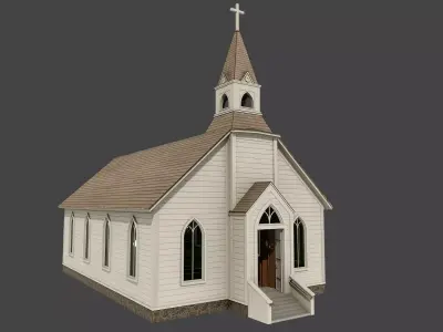 Low Poly Old Church With Interior Low-poly 3D model