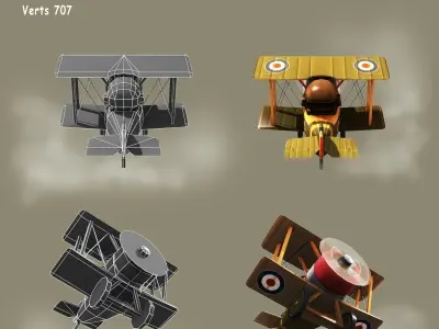 Low poly cartoon WW1 biplane Low-poly 3D model