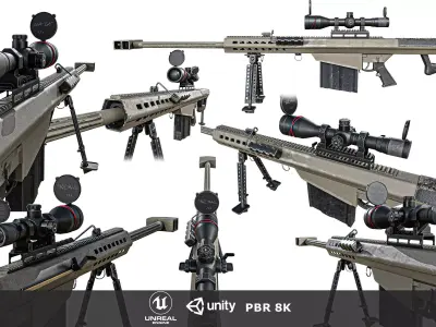 Barrett 50 Cal Sniper Rifle    Low-poly 3D model