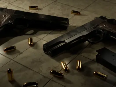  M1911A1 Pistol Flashlight and Suppressor Bundle Pack Low-poly 3D model