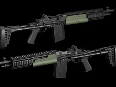 GAME READY M14 EBR RIFLE PBR RIGGED Low-poly 3D model