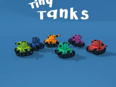 Toony Series - Tiny Tanks - 6 color variants - game-ready asset Low-poly 3D model