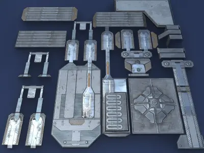 Sci fi  architectural kit - Game Ready Low-poly 3D model