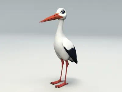 cartoon stork Low-poly 3D model