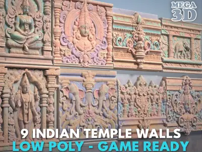 Low poly Indian Temple Walls B - 240612 Low-poly 3D model