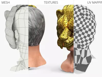 Decorative Lion Face Party Mask on Head 3D model