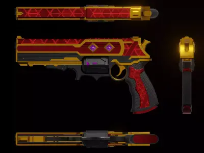 Red Black Stylized Ornamental Handgun 3D Model 3D model