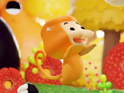 Happy Spring Bekantan Proboscis Monkey Lowpoly Isometric 3D model