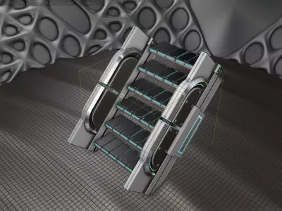 Sci-Fi Stairs - 22 - Silver Blue Neon Light Version Low-poly 3D model