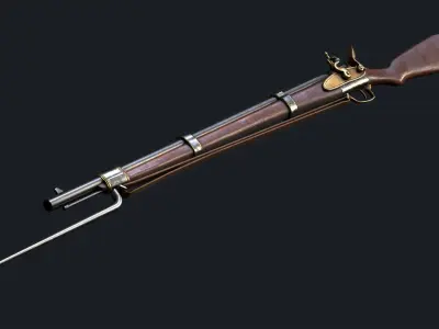 Musket flintlock rifle Low-poly 3D model