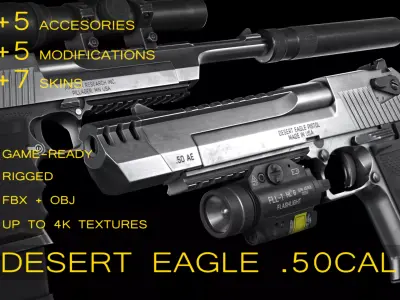 Desert Eagle with Modifications and Skins Low-poly 3D model