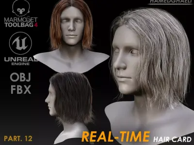 Real Time Hair Card Male Hairstyle part 12 Low-poly 3D model