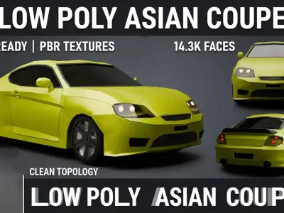 Low Poly Asian sports coupe Game Ready Vehicle FBX OBJ STL Low-poly 3D model