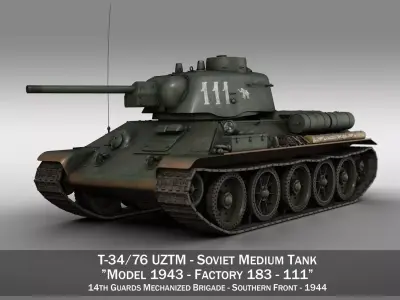 T-34-76 UZTM- Model 1943 - Soviet tank - 111 3D model