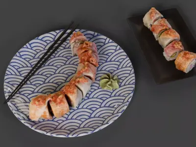 Rainbow Roll Sushi - Scene Prop 3D model