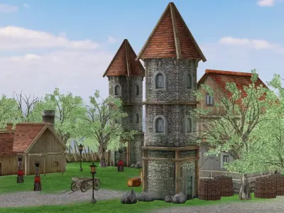 Modular Medieval Village - Blender Project Low-poly 3D Model Low-poly 3D model