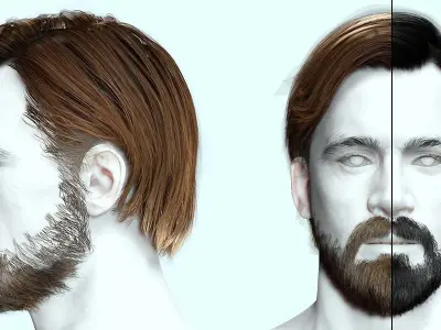 Classic Side Part Hair - Mustache - Beard Low-Poly Low-poly 3D model