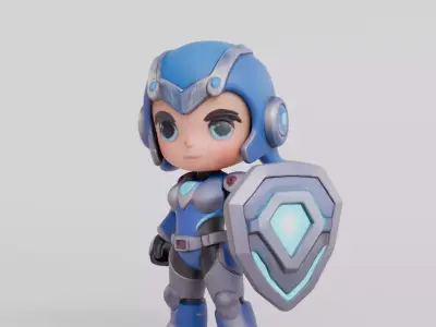 Cute Chibi SciFi Warrior Character With Shield 3D model