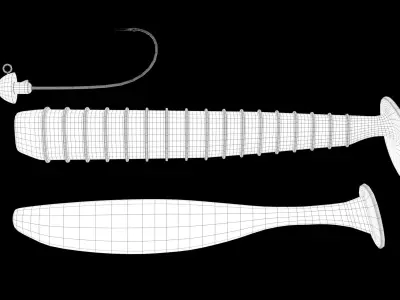 Set of two soft plastic baits and jig head Fishing tackle 3D model