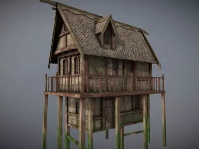Medieval lake village - House 19 Low-poly 3D model