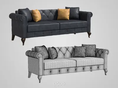 Armchair Set leather sofa with pillows Free 3D model