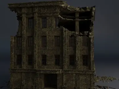 DESTROYED BUILDING CLASSICAL APOCALYPSE WAR RUINED 04 Low-poly 3D model
