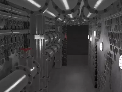 pipes tunnel with and lights 3D model