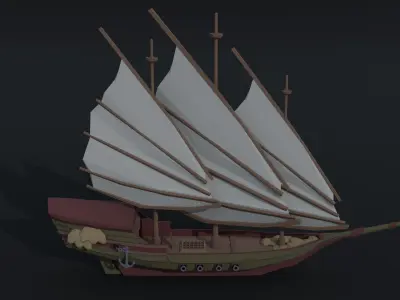 Cartoon medieval fantasy ship Polygonal Style Low-poly 3D model