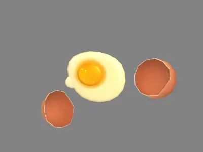 Cartoon fried egg - egg yolk - broken egg - eggshell  Low-poly 3D model
