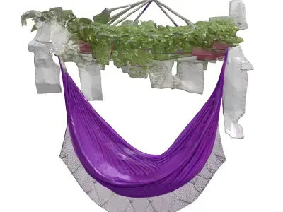 Decorative Hanging Hammock with Plants 3D model