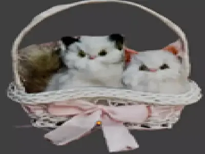 Two Toy Stuffed Cats in a Basket Low-poly 3D model