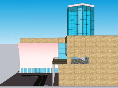 Octagonal Tower Multiplex Commercial Building with Markets 3D model