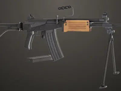 Machine Gun 13 Wood Handle All PBR Unity UE Textures Low-poly 3D model