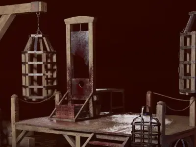 Inqusition guillotine with blood 3D Model Collection