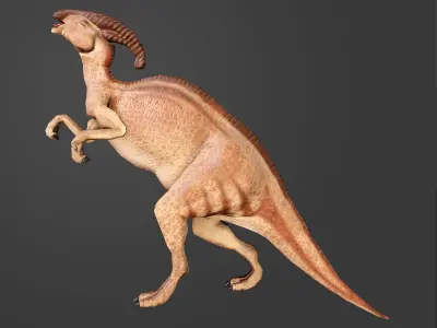 Parasaurolophus Game Ready dinosaur with long horns Low-poly 3D model