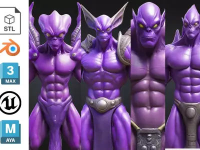 4 Purple Demon Alien 3D Character Pack purchase