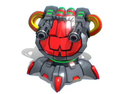 2 Barrel Robotic Automatic Cannon Low-poly 3D model