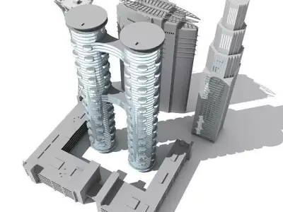 5 Buildings 2 petronas twin towers 3D model