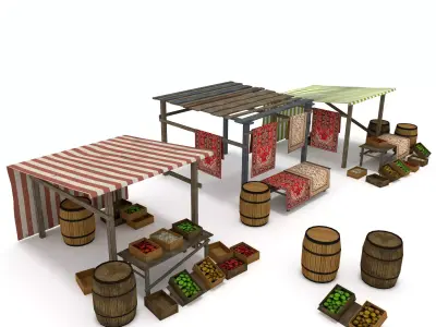 Medieval Marketplace Low-poly 3D model