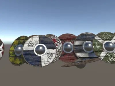 12 Viking Shields Project Ready Low-poly 3D model