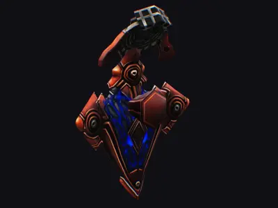 Fantasy Heavy Shield Steel Red Mechanical Armor Red Orange Style Low-poly 3D model