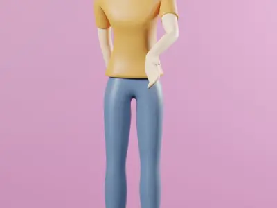 Cartoon Character Young Woman Rigged Low-poly 3D model