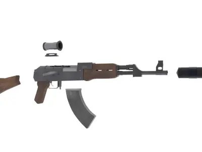 AK-47 3d model with tactical equipment Free low-poly 3D model