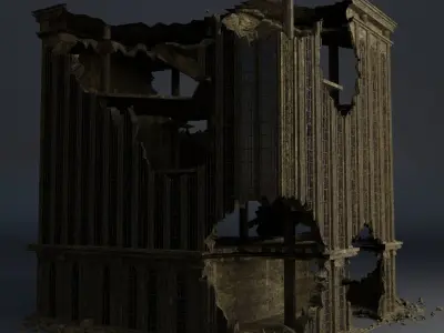 DESTROYED BUILDING CLASSICAL APOCALYPSE WAR RUINED 06 Low-poly 3D model