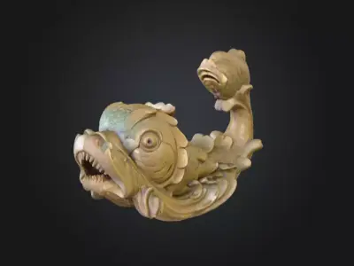 Stone Fish Sculpture Low-poly 3D model