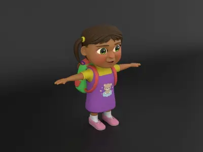 Stylized Girl Character Rigged with Facial Shape Key Animation Low-poly 3D model